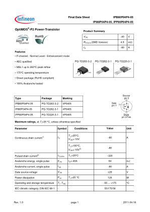 IPB80P04P4-05 datasheet cover page