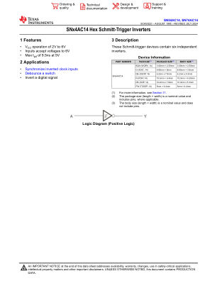 SN74AC14 datasheet cover page