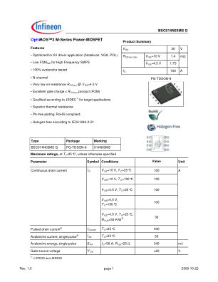 BSC014N03MSG datasheet cover page