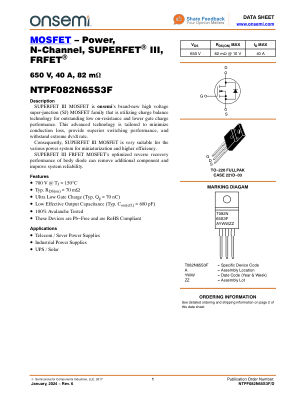 NTPF082N65S3F datasheet cover page
