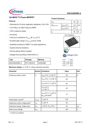 BSC042N03MS-G 数据手册首页
