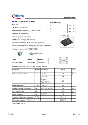 BSC196N10NS-G 数据手册首页