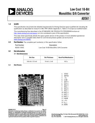 AD561S 数据手册首页