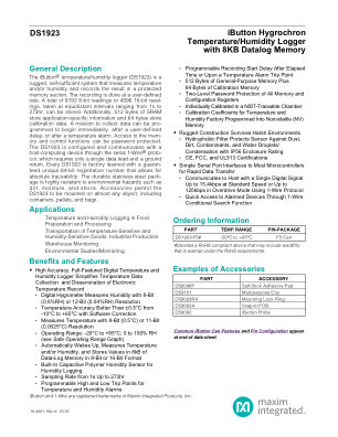 DS1923 datasheet cover page