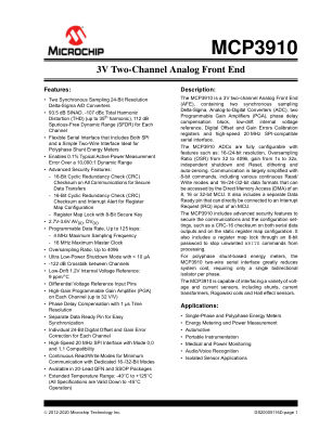 MCP3910A1-E 数据手册首页
