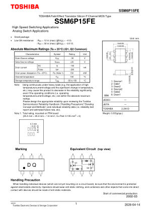 SSM6P15FE datasheet cover page