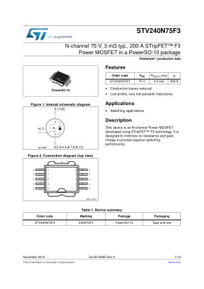 STV240N75F3 数据手册首页