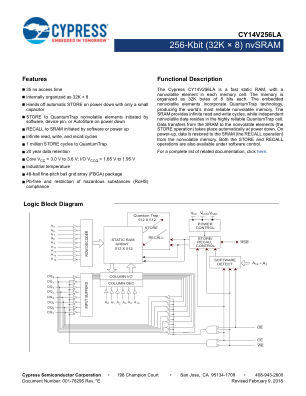 CY14V256LA datasheet cover page