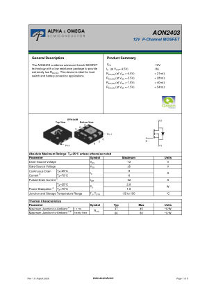 AON2403 数据手册首页