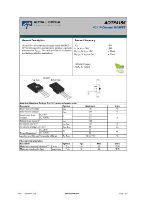 AOTF4185 datasheet cover page