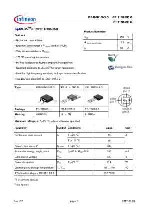 IPP-I111N15N3-IPB108N15N3 数据手册首页