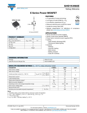 SIHD1K4N60E datasheet cover page