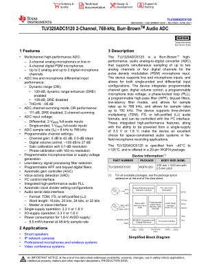 TLV320ADC5120 datasheet cover page