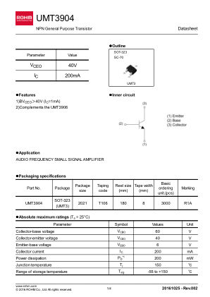UMT3904 数据手册首页