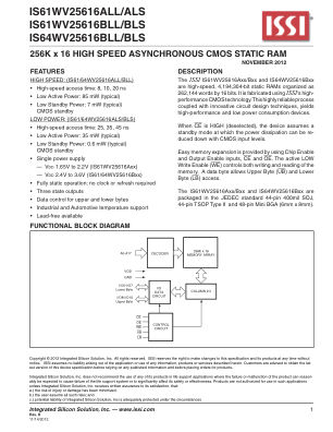 IS61WV25616BLL-10TLI datasheet cover page