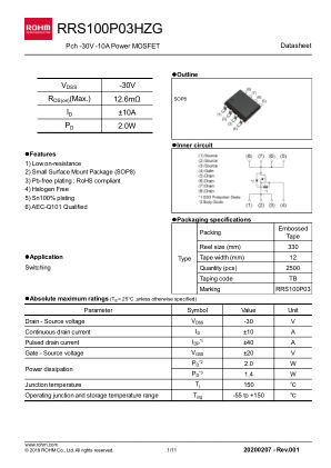 RRS100P03HZG 数据手册首页