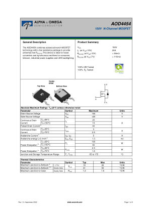 AOD4454 datasheet cover page
