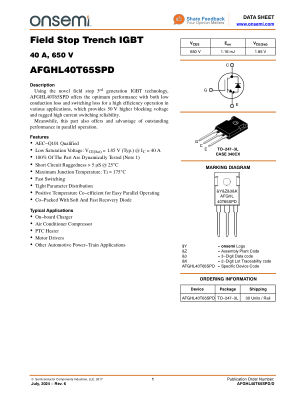 AFGHL40T65SPD datasheet cover page