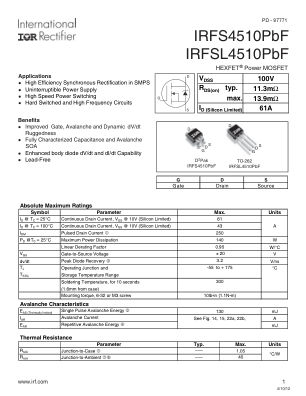 IRFS4510 数据手册首页
