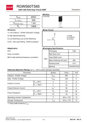 RGWS60TS65 datasheet cover page