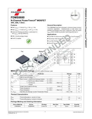FDMS8680 数据手册首页