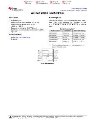 CD74HC30 数据手册首页