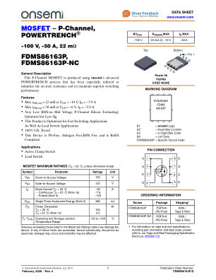 FDMS86163P datasheet cover page