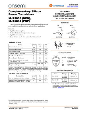 MJ15003 datasheet cover page