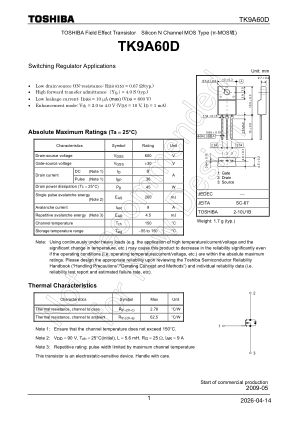 TK9A60D datasheet cover page