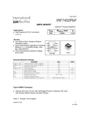 IRF7452 datasheet cover page