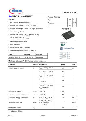 BSC050N03LS-G datasheet cover page