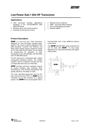 CC1101 datasheet cover page