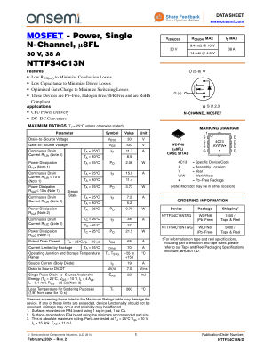 NTTFS4C13N 数据手册首页