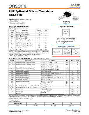 KSA1010 数据手册首页