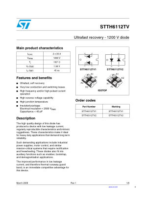 STTH6112TV datasheet cover page