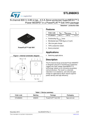STL8N80K5 datasheet cover page