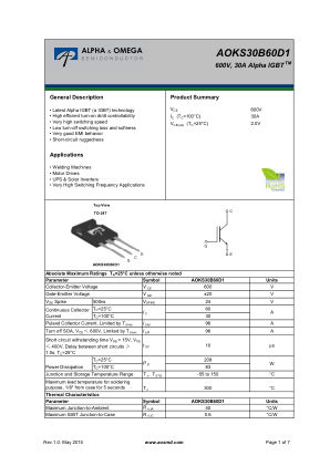 AOKS30B60D1 datasheet cover page