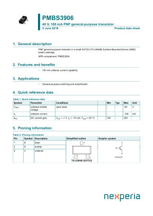 PMBS3906 datasheet cover page