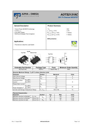 AOTS21319C datasheet cover page