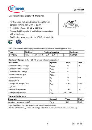 BFP183W 数据手册首页