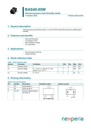 BAS40-05W datasheet cover page