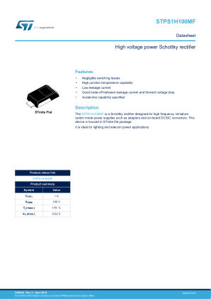 STPS1H100MF datasheet cover page