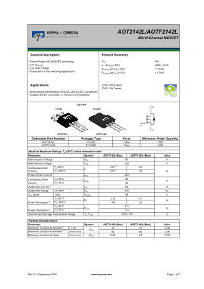 AOT2142L datasheet cover page