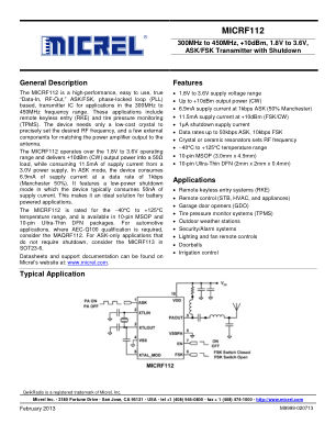 MICRF112YMU-TR 数据手册首页