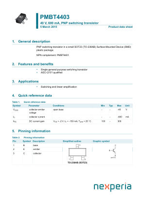 PMBT4403 datasheet cover page