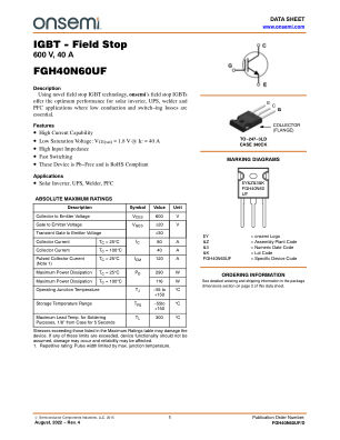 FGH40N60UF 数据手册首页
