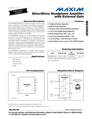 MAX9820 datasheet cover page
