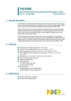74LV595D datasheet cover page