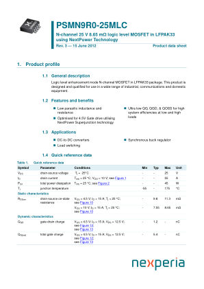 PSMN9R0-25MLC 数据手册首页