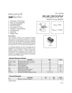 IRLML2803GPBF 数据手册首页